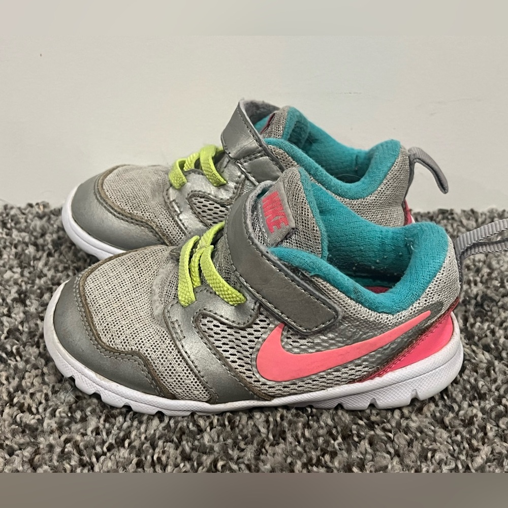Nike Gray and Pink Sneakers with Velcro Closure Toddler Size 7c